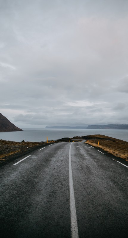 Road to coast line. Fjords
